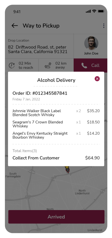 alcohol order pickup route