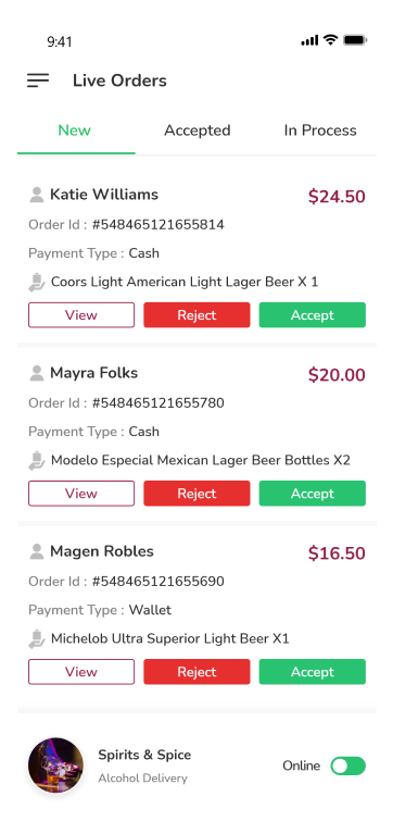 store app- live orders