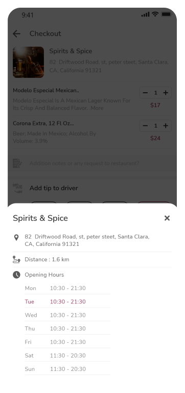 alcohol app checkout summary