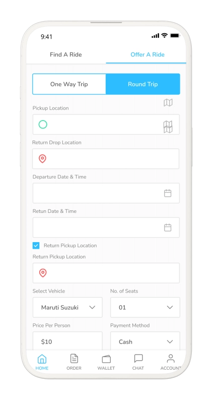 blablacar clone - ride setup