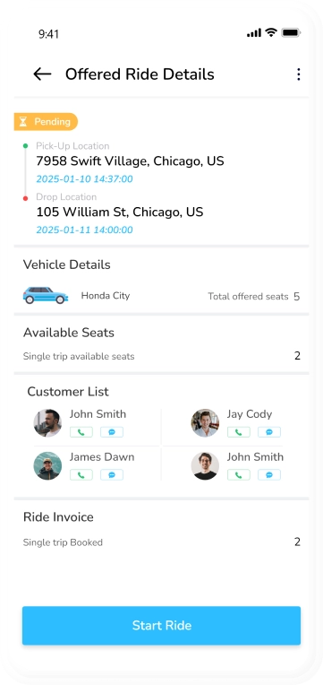 blablacar clone - offered ride details