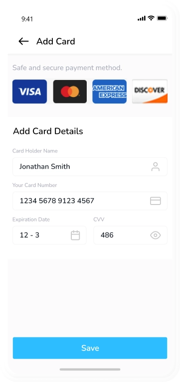 blablacar clone - add card details