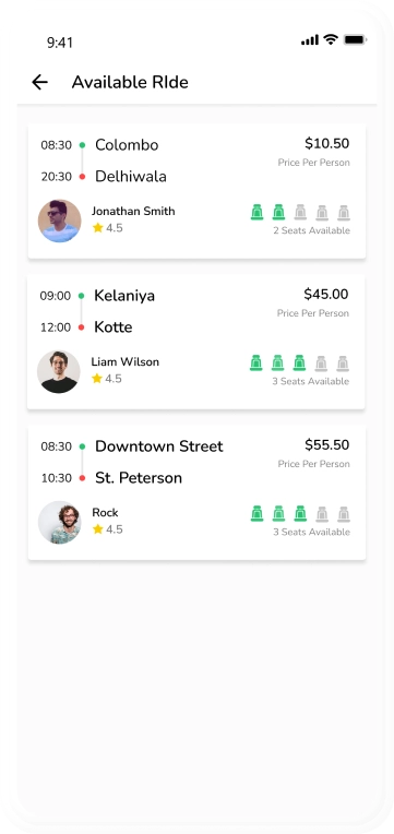 blablacar clone - available rides