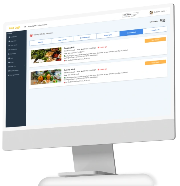 grocery delivery order dashboard