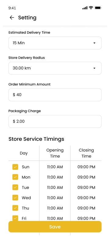 store app - settings page