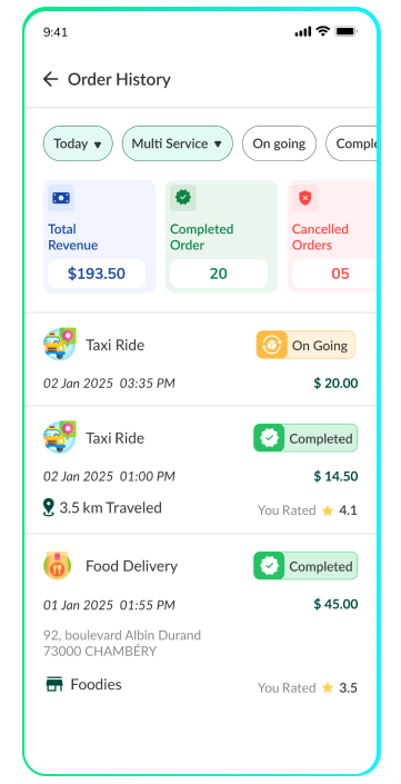 driver app - order history