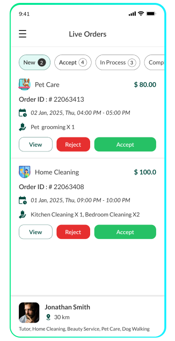 provider app - live orders