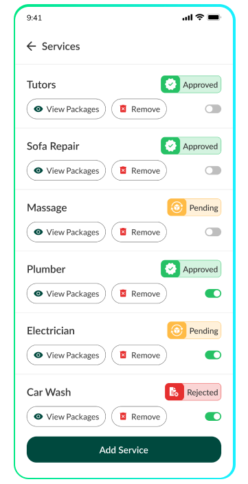 provider app - service approval status