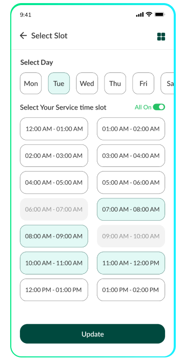 provider app - time slot selection