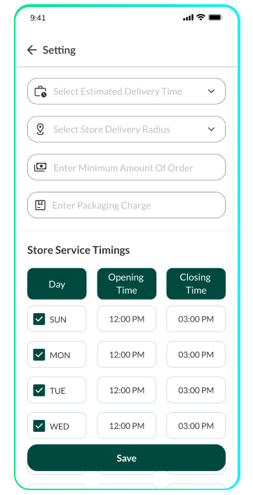 store app - delivery settings