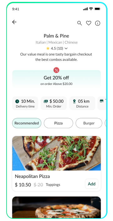 user app - restaurant details