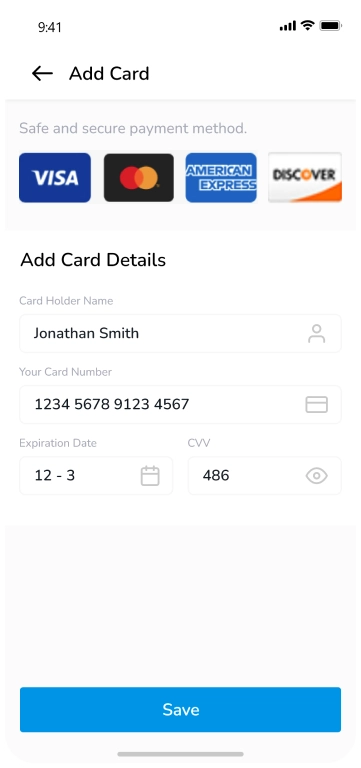 App menu - add card details