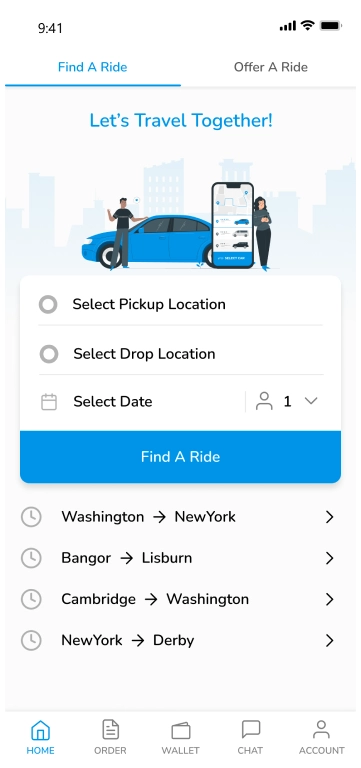 Ride-sharing app booking screen