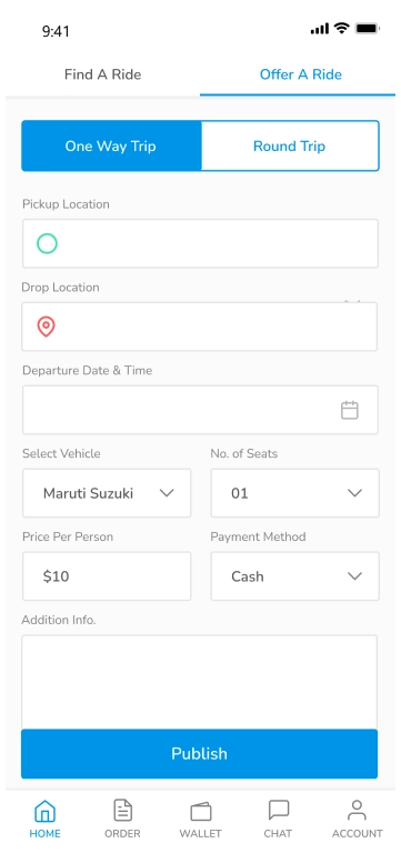 offer ride - user dashboard