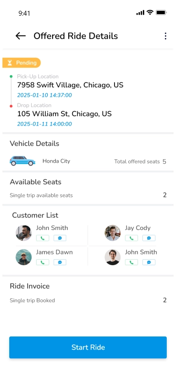 offer ride - offered ride details