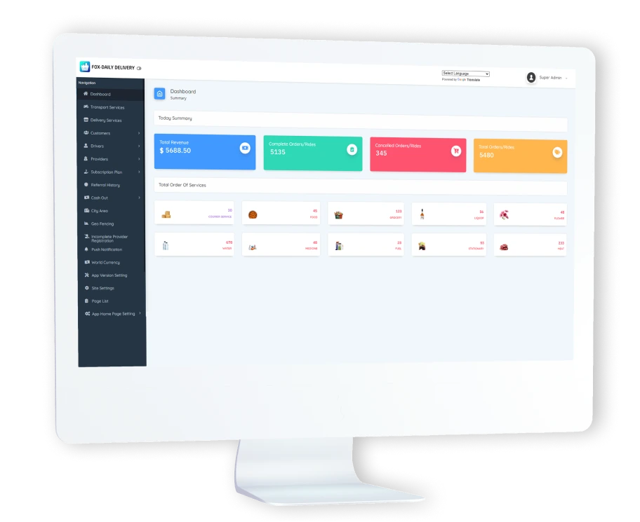 Delivery App management dashboard