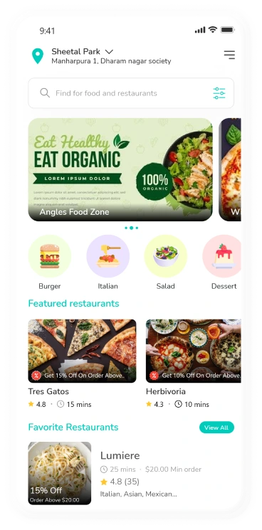 user app - Food and restaurant list