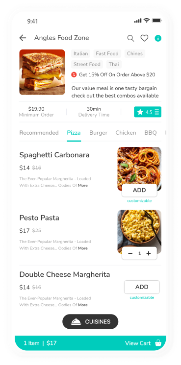 user app - restaurant menu