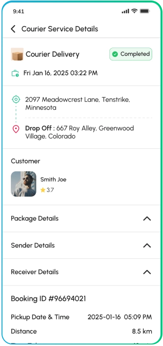 driver app - courier service details