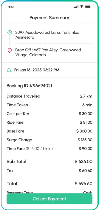 driver app - payment summary