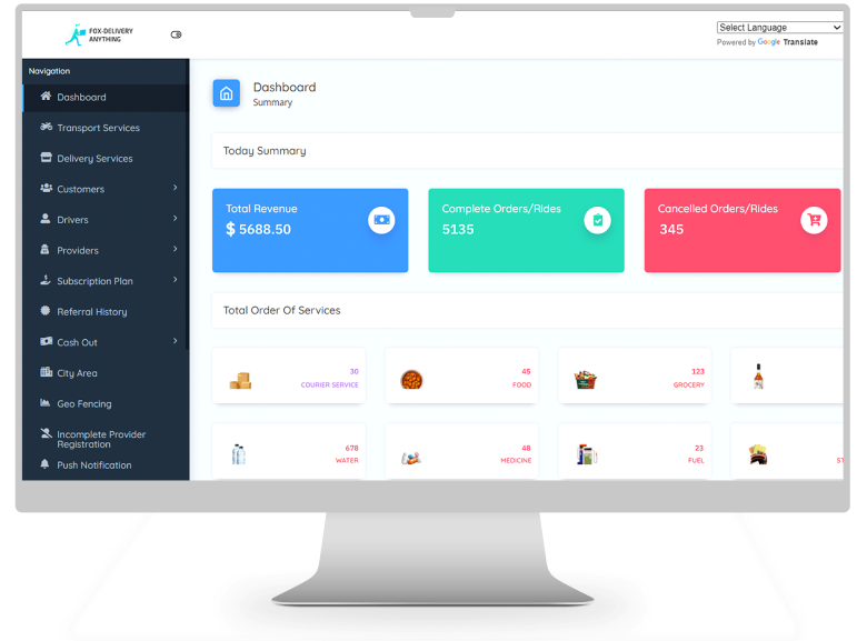 delivery anything admin panel