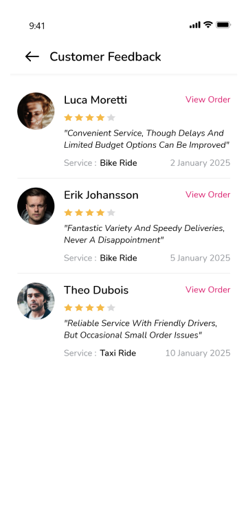 driver app - customer feedback