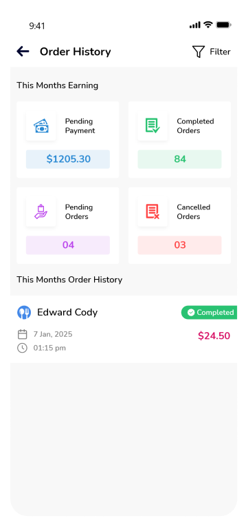 driver app - order history