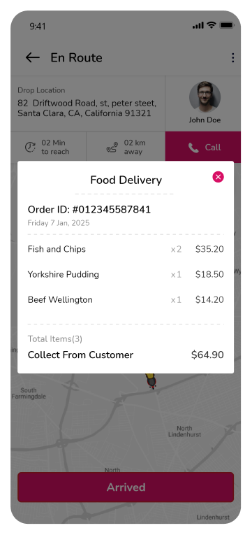 driver app - Order pickup confirmation