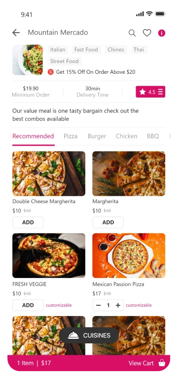 customer app - Browse Restaurant Dishes