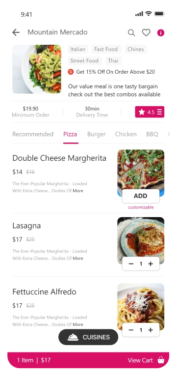 food ordering app interface