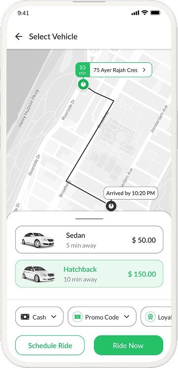 customer app ride booking interface