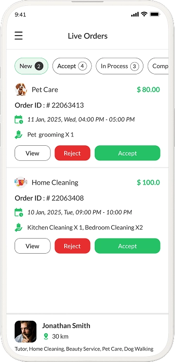 provider app live orders