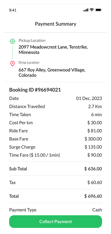 Ride payment summary