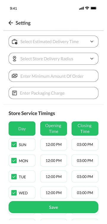 Store settings screen