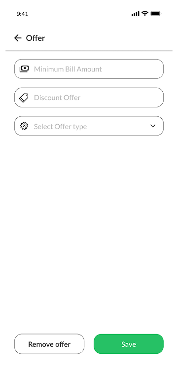 Offer management screen