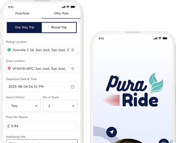 Pura Ride app UI