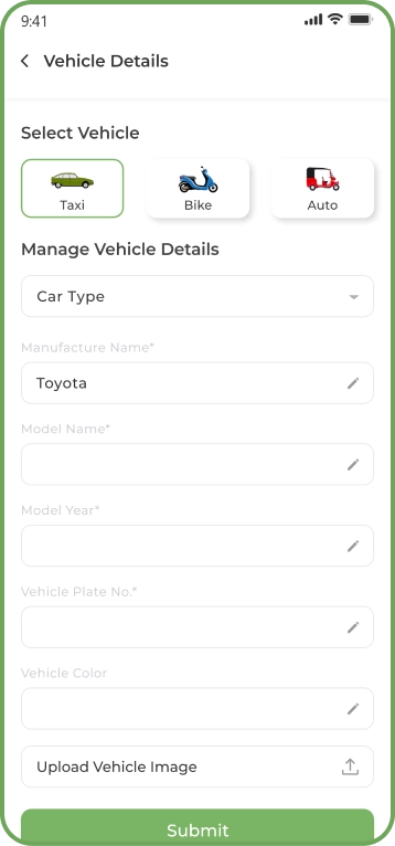 Fox Drive driver app – vehicle details and specifications