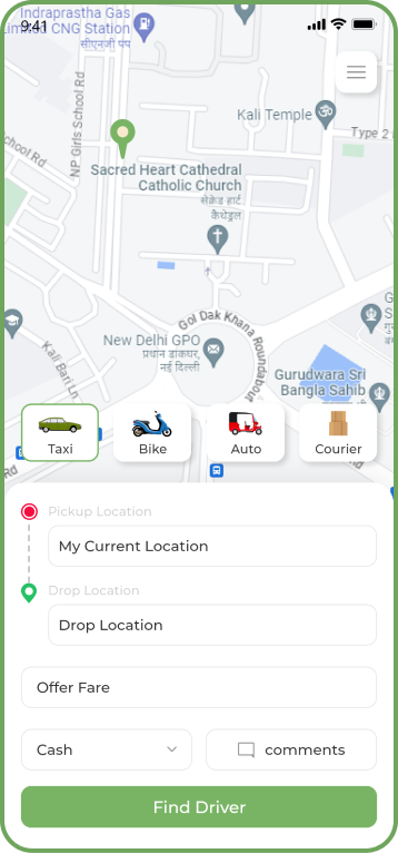 Fox Drive user app – ride selection and booking