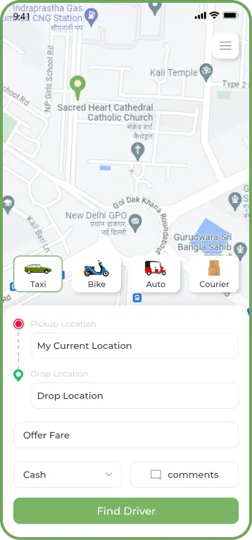 Fox Drive user app – ride tracking and map interface