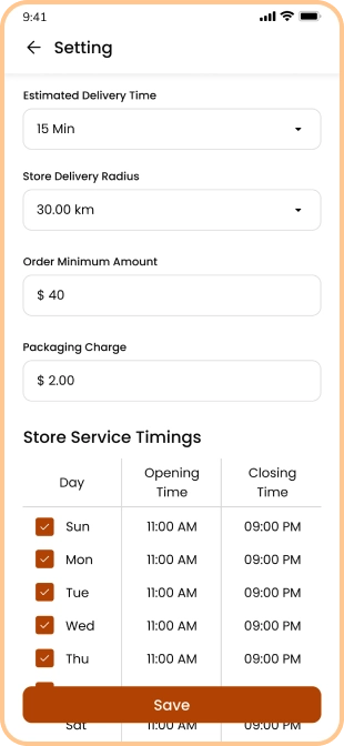 store app - schedule settings