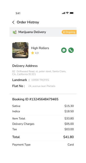 Marijuana delivery order details