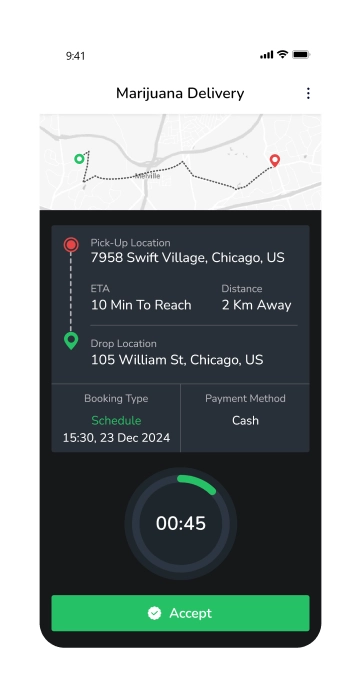 Marijuana Delivery Driver App Home Screen