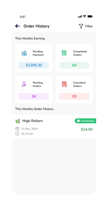 Driver App - order history