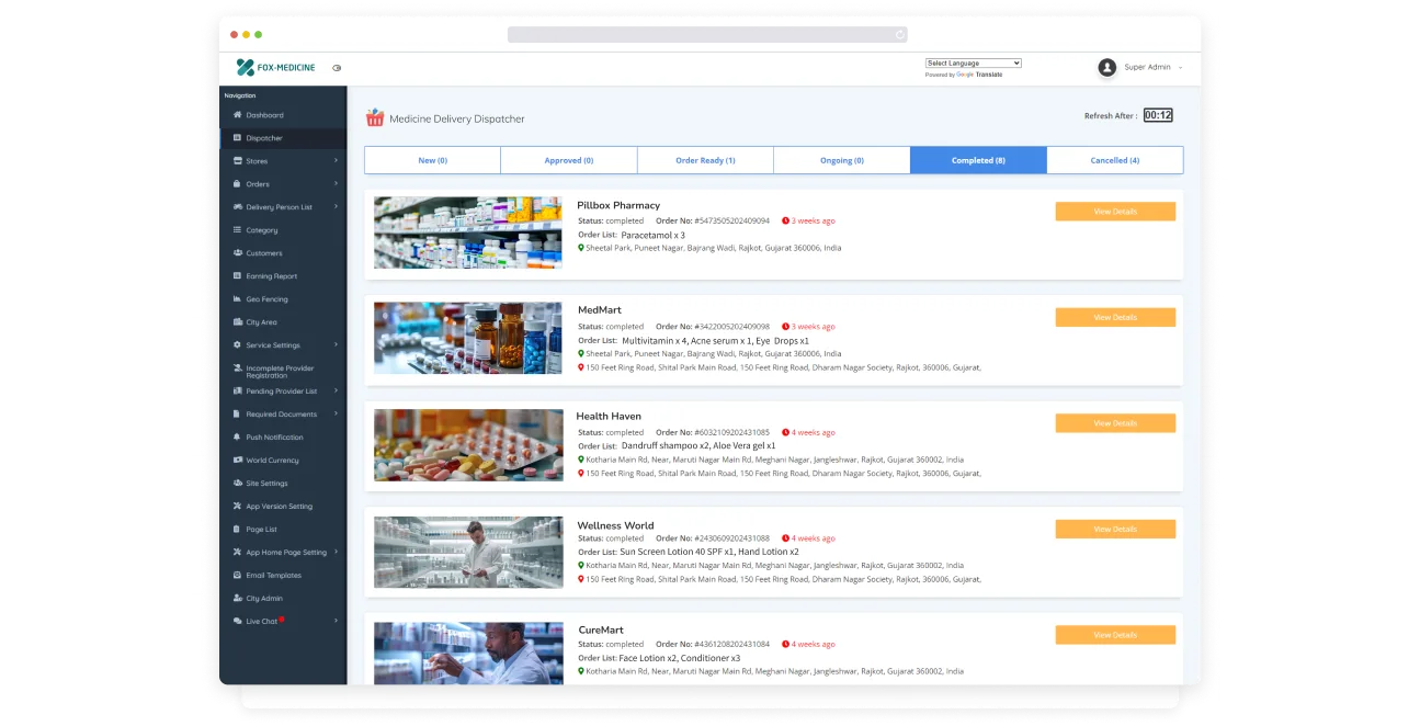 Medicine Delivery Admin Features