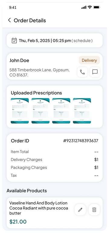 Prescription order info