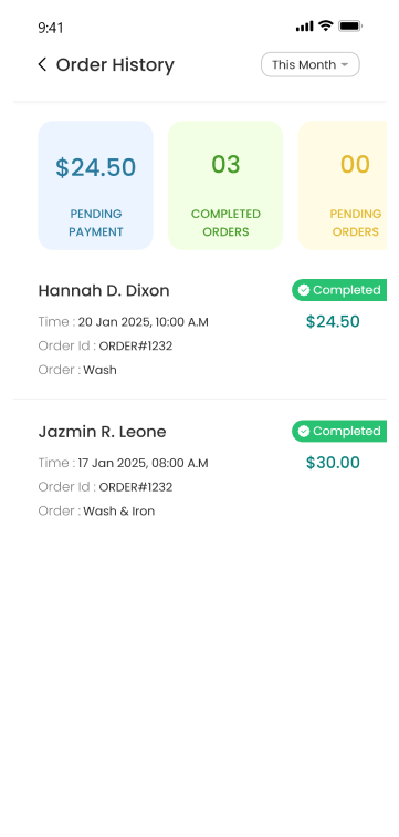 Provider app - order history