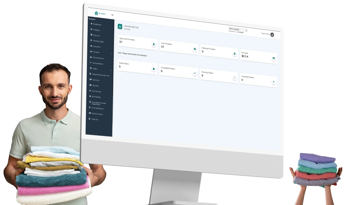 Laundry app Admin Panel Features