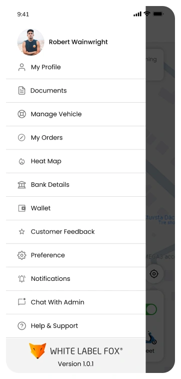 Driver app sidebar options