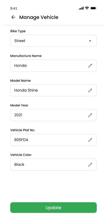 Manage vehicle details in driver app