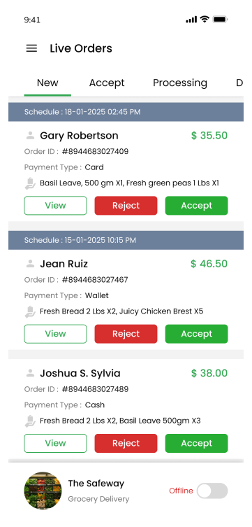 Manage orders in store app